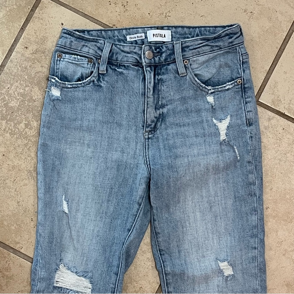 Pistola Straight Leg Jeans Size 26 Light Wash Mid Rise Y2K Distressed Denim - Picture 3 of 10
